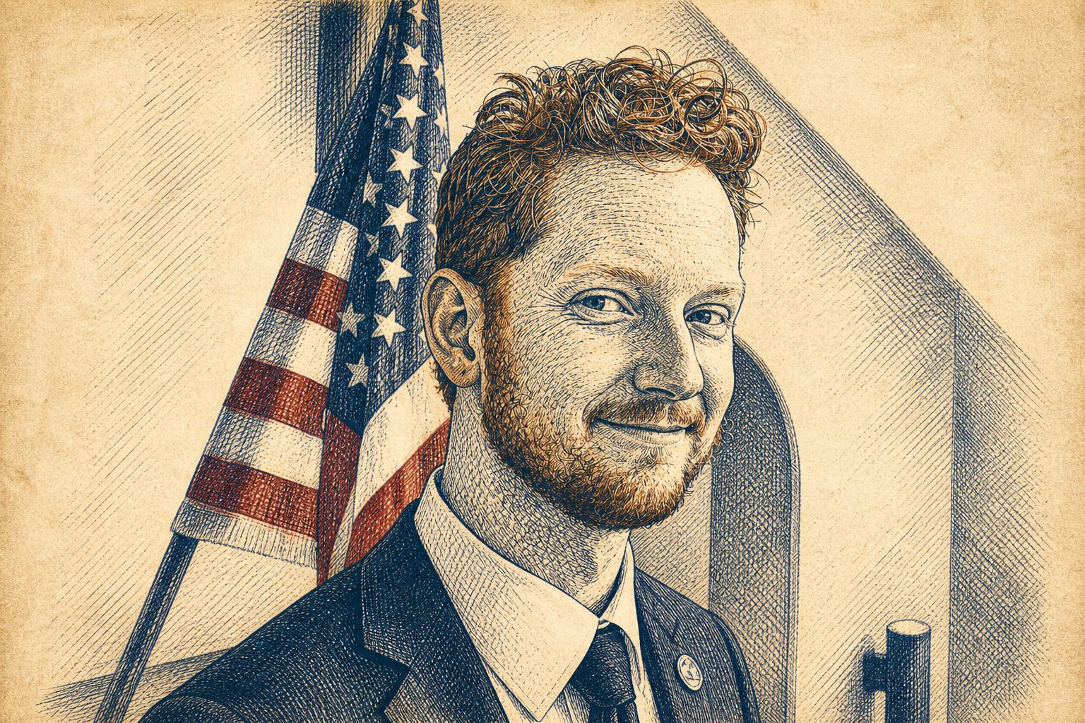 James Wiley at a campaign event, restyled in a vintage Colorado news print design.