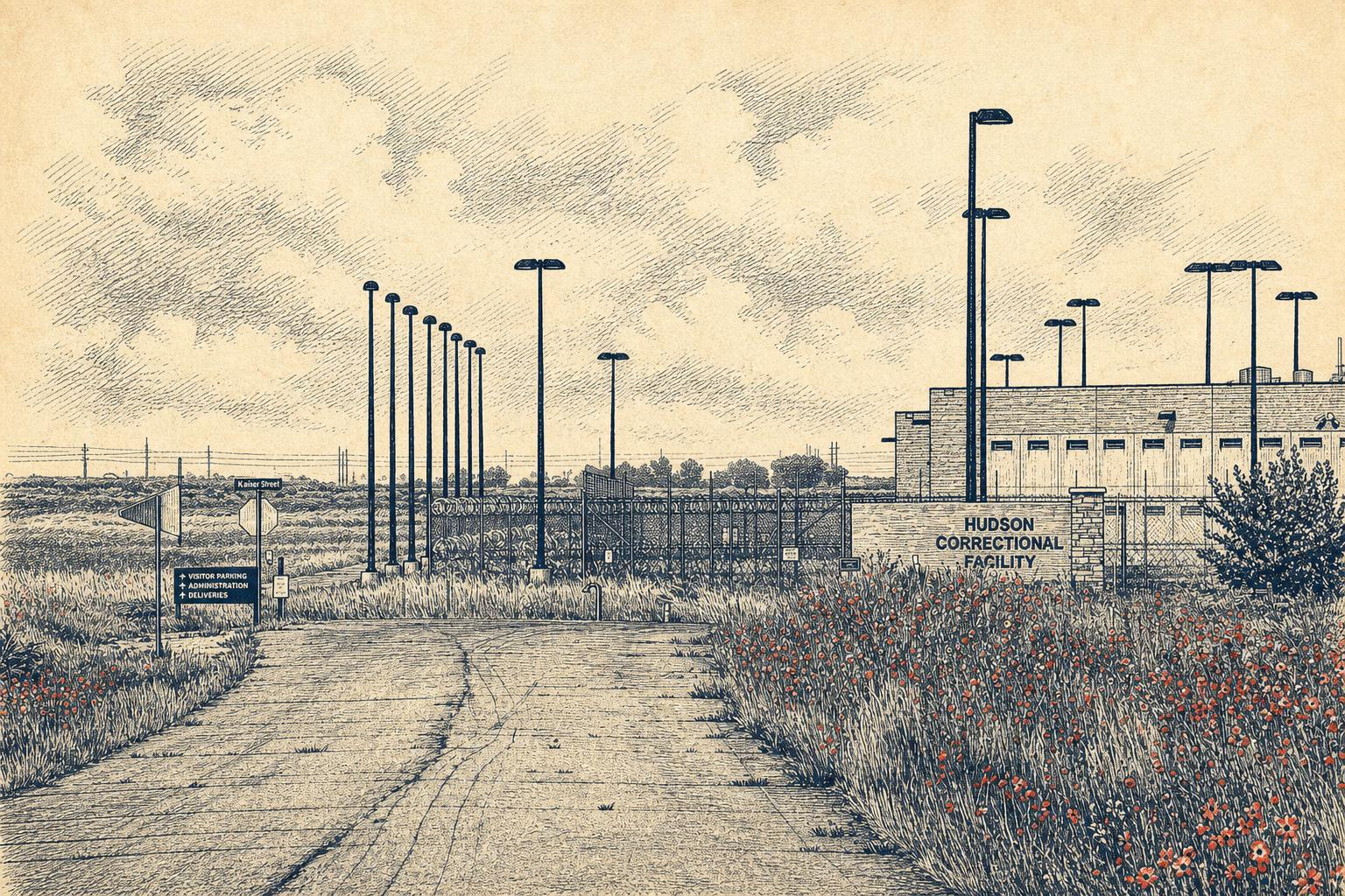 Exterior view of the Big Horn Correctional Facility in Hudson, Colorado.