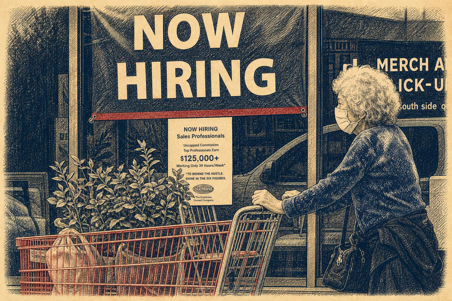 Colorado unemployment rate headline with mountains, wheat, newspapers and a printing press.